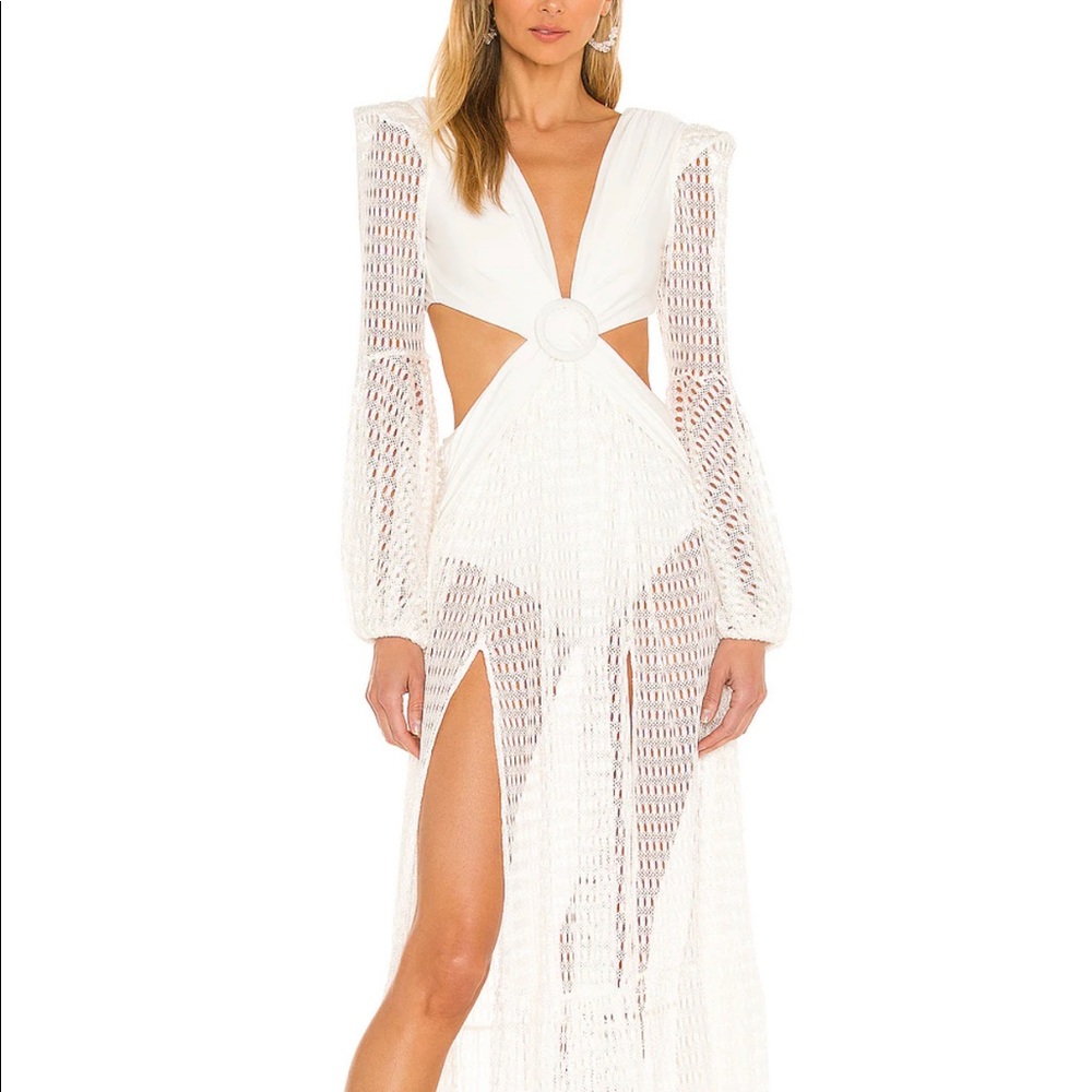 PatBo Cut Out Long Sleeve Beach Dress in White
